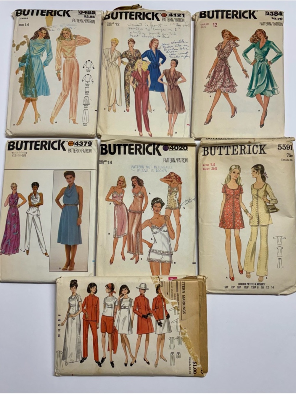 7 Vintage Butterick Sewing Pattern Lot - Retro Dresses & Separates
